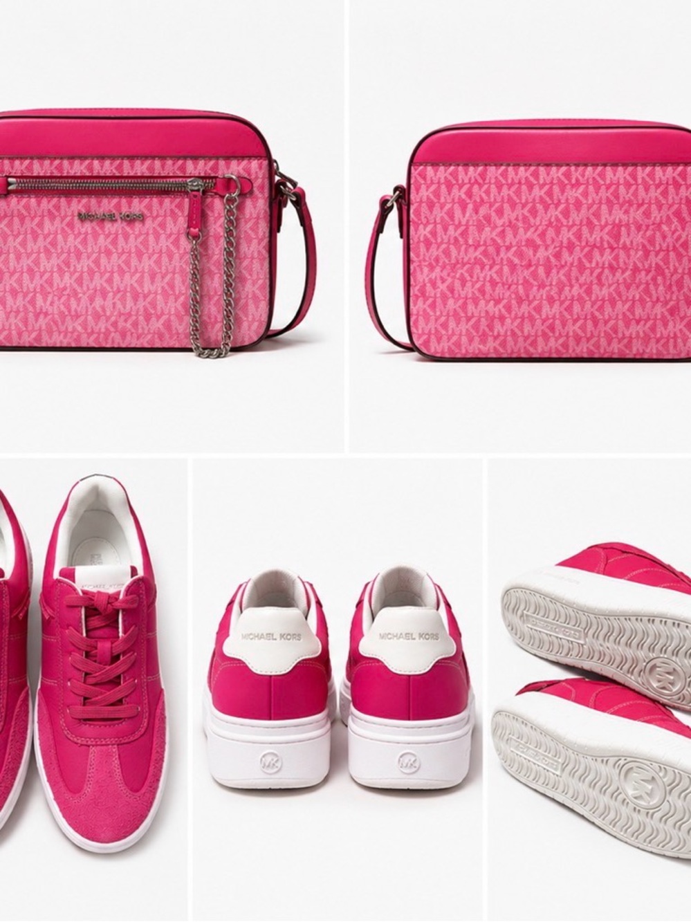 Michael Kors Hot Pink Logo Crossbody Bag & Sneakers Set